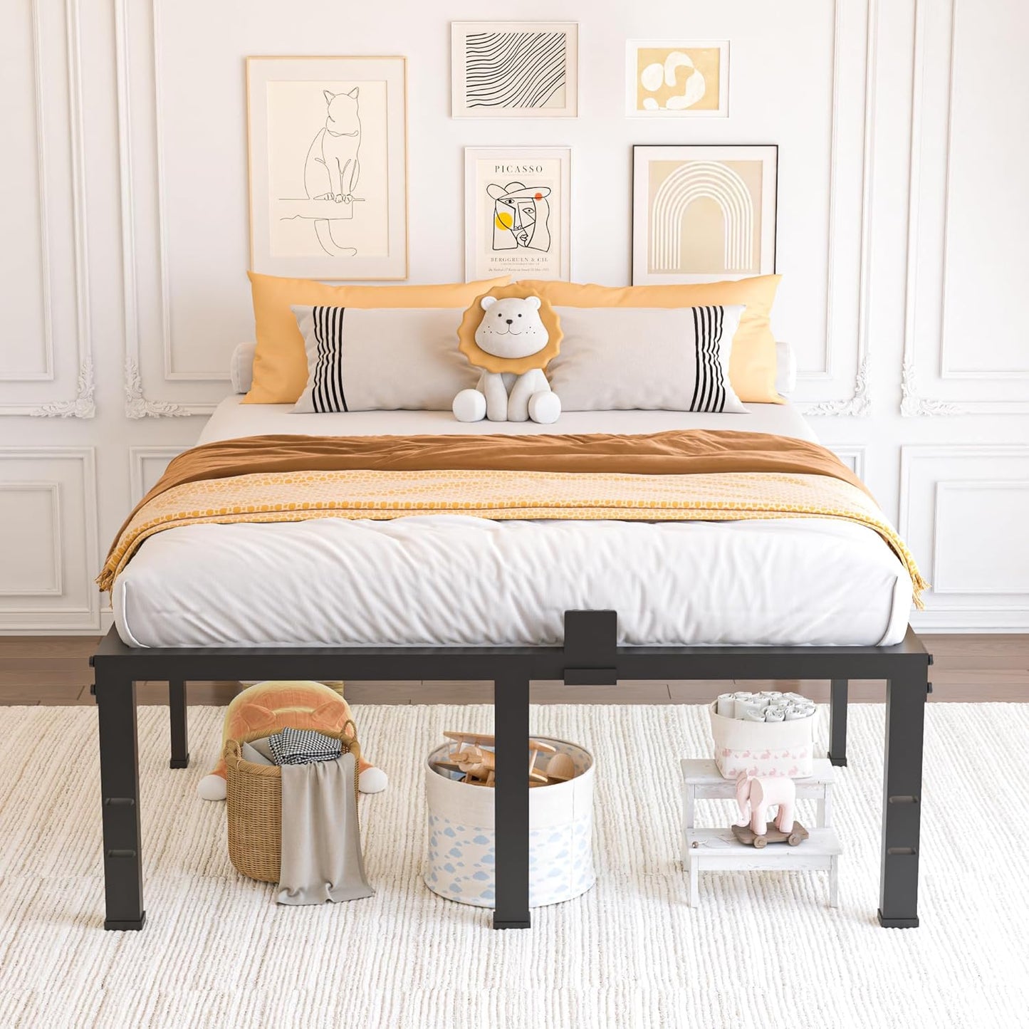 Yitong Angel Queen Size Bed Frame - 18-Inch High Heavy-Duty Metal Platform with Steel Slat Support | Noise-Free, Easy Assembly