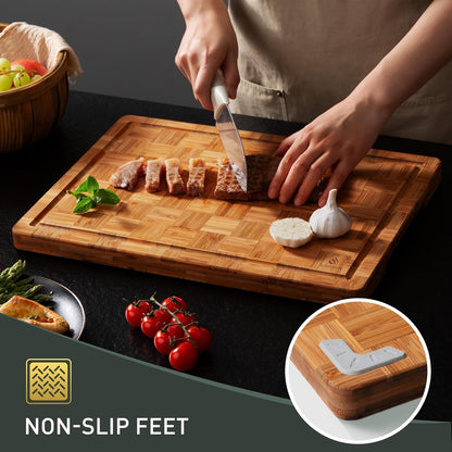 Skiennix Heavy Duty Bamboo Cutting Board Set - Non-Toxic, Extra Large, Solid End Grain Design | Ideal Kitchen Gift