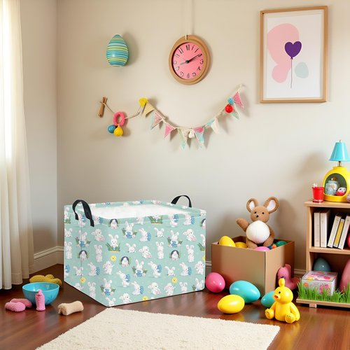 HIYAGON Rectangular Easter Basket for Kids Baby Easter Basket for Boys and Girls Cut Storage Organizer Bin Box Easter Room Decor(Blue Easter Baskets)