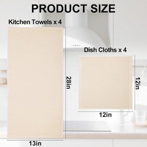 Homaxy Kitchen Towels Set - Ultra Soft & Absorbent Cotton Dishcloths | 8-Pack in Mixed Colors, 12x12 & 13x28 Inches