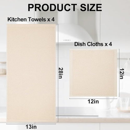 Homaxy Kitchen Towels Set - Ultra Soft & Absorbent Cotton Dishcloths | 8-Pack in Mixed Colors, 12x12 & 13x28 Inches