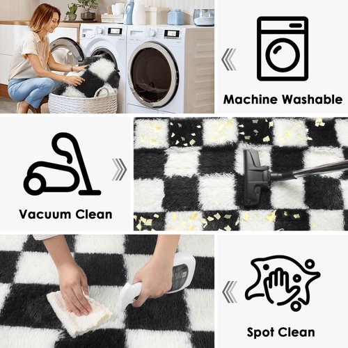 KICMOR Rugs for Living Room, 5x8 Area Rug Black and White Fluffy Shag Soft Checkered Rug Large Fuzzy Plush Furry Shaggy Carpet for Bedroom, Kids Boys Girls Teen Dorm Nursery Home Decor Aesthetic
