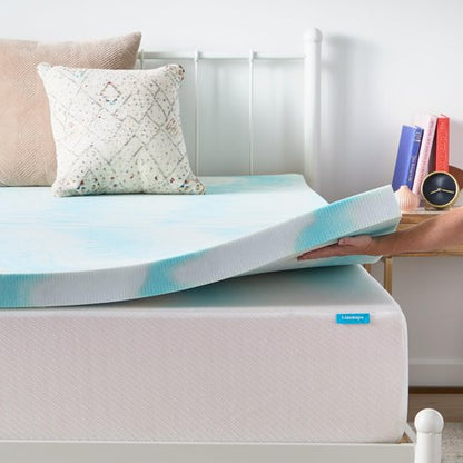 Linenspa 3 Inch Swirl Gel Memory Foam Mattress Topper, Twin XL Size – Cooling Gel Infused, Ventilation Holes – Pressure Relieving Bed Topper – CertiPUR Certified – Dorm Room Essentials