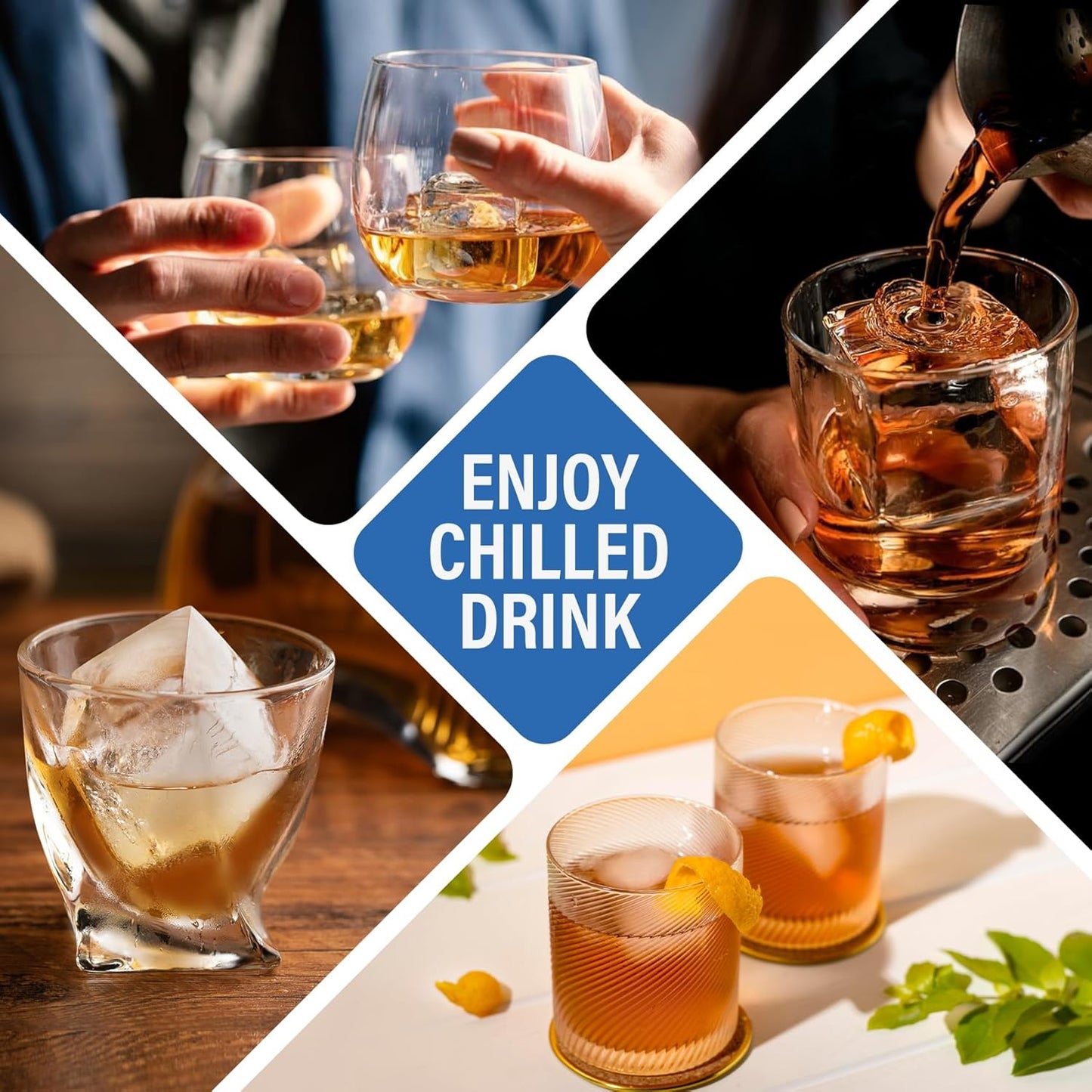 Mossime Silicone Ice Cube Tray - 2-Pack Large 2-Inch Whiskey Molds with Lid | Easy Release for Cocktails & Baby Food