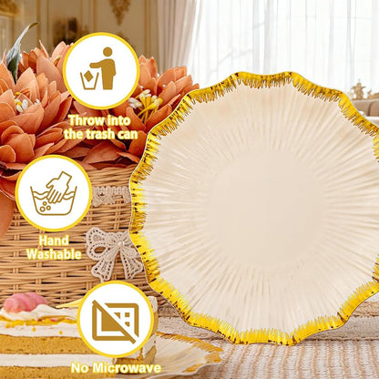 Ivory Plastic Plates with Gold Rim - 60Pcs, Disposable Tableware (Variation: Ivory)