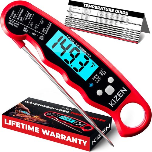 KIZEN Instant Read Meat Thermometer - Digital Cooking Thermometer with Large Backlit Display | Waterproof IP67