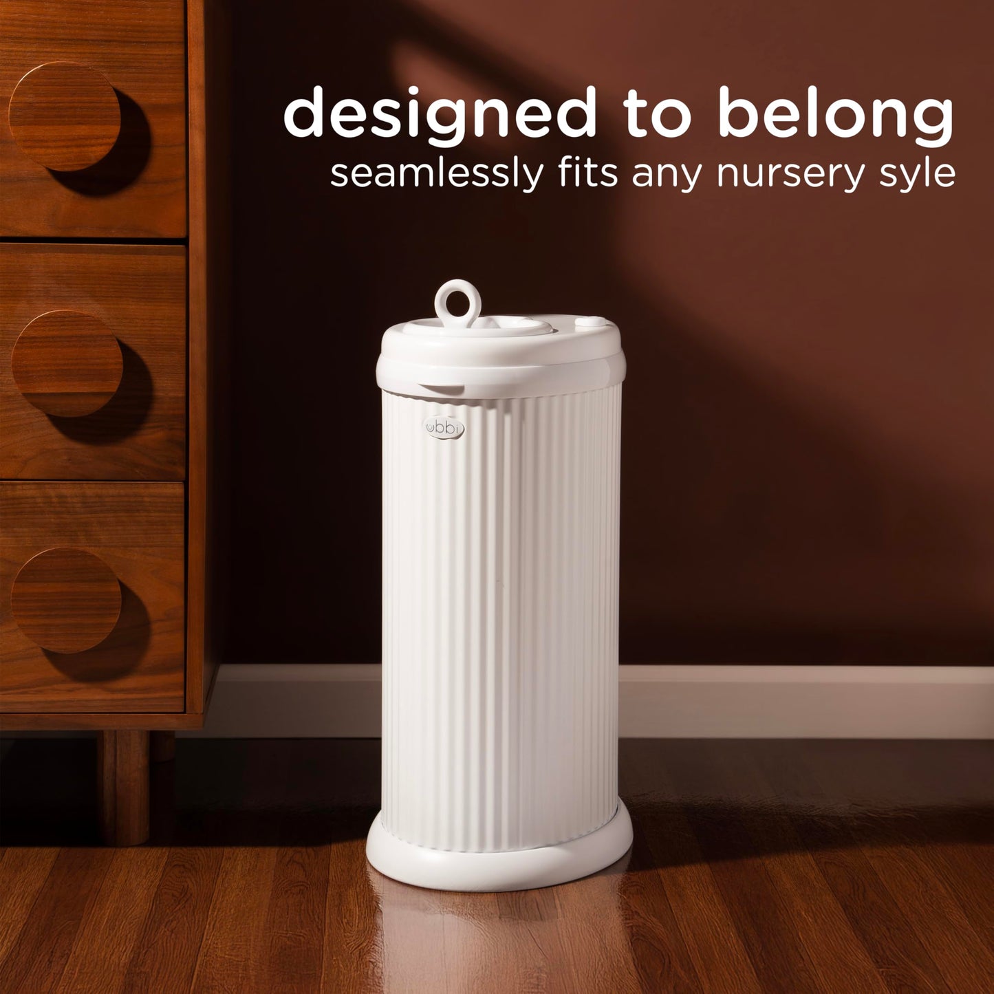 Ubbi Fluted Stainless Steel Diaper Pail, Odor Locking, No Special Bag Required, Award-Winning, Registry Must-Have, White