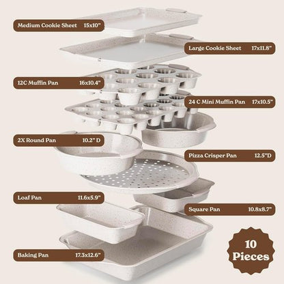 Country Kitchen Nonstick Bakeware Set - Durable & Easy Release, 10-Piece Cream Collection