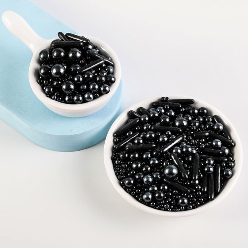 Kasvan Black Mix Sugar Sprinkles - Edible Candy Pearls with 4-Claw Sprinkle Pen | 118g Gift Box for Baking & Decorating