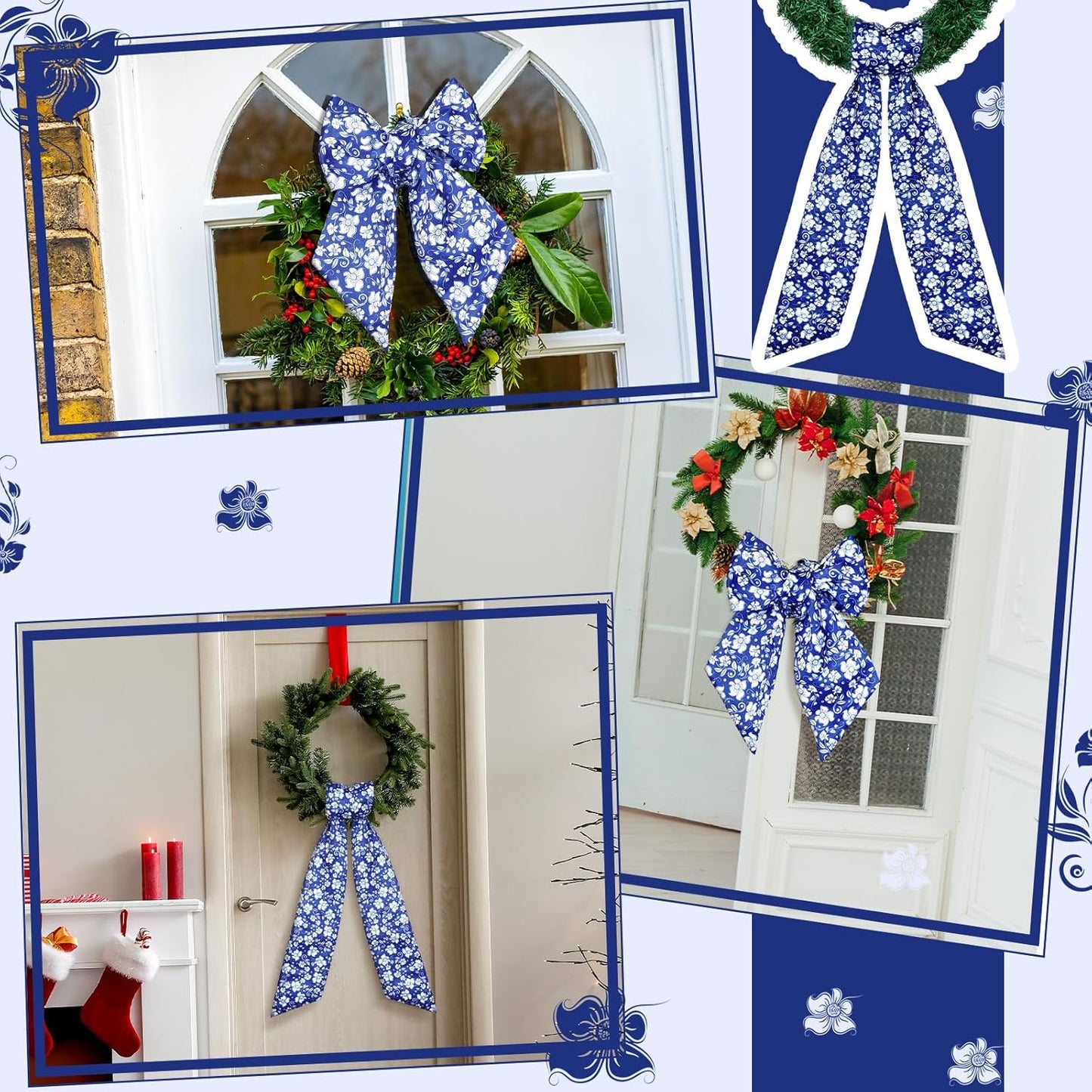 Skiennix Wreath Sash - Reversible Chinoiserie Decor for Monogram Garland | 2 Pcs Blue Style