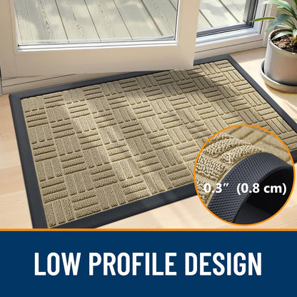 OLANLY Heavy Duty Front Door Mat - Absorbent Natural Rubber, Non-Slip, 29.5x17 Inches | Beige Indoor/Outdoor Doormat
