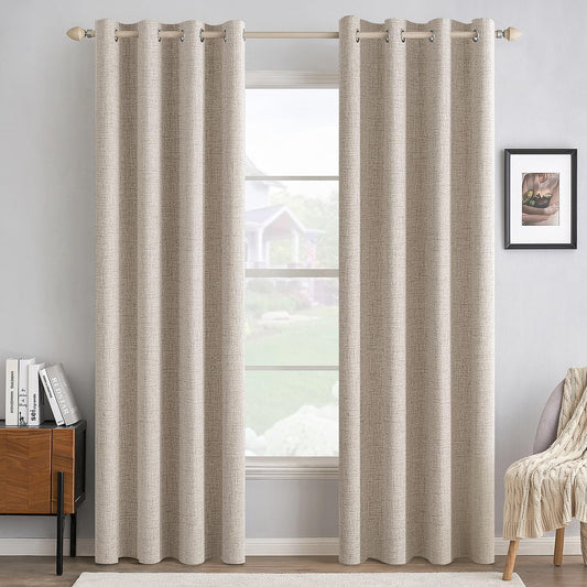 MIULEE 90-Inch Linen Textured Blackout Curtains - Thermal Insulated Grommet Drapes for Bedroom & Living Room | 52 x 90 Inch (2 Panels)
