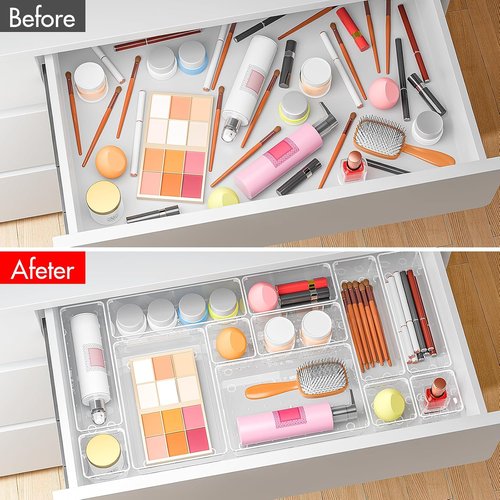 Clear Plastic Drawer Organizers by [Brand Name] - 45 Stackable Storage Bins for Makeup, Kitchen, Office