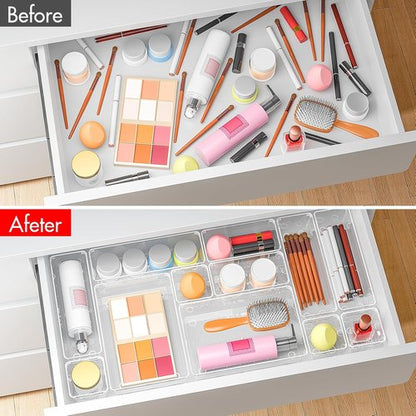 Clear Plastic Drawer Organizers by [Brand Name] - 45 Stackable Storage Bins for Makeup, Kitchen, Office