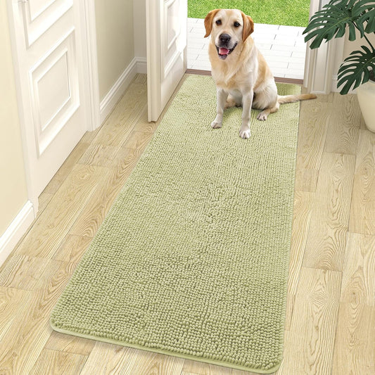 OLANLY Dog Door Mat - Absorbent Non-Slip Chenille Mat for Muddy Paws | 70x24, Quick Dry, Vanilla