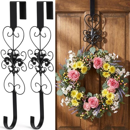 **Regine Switzerland Heavy-Duty Metal Wreath Hangers - Elegant 15.5-Inch Door Hooks for Indoor/Outdoor Decor (Black)**