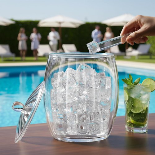 Amazing Abby - Icelyn - 3-Quart Plastic Double-Wall Ice Bucket with Lid and Tong, Insulated Bucket for Indoors and Outdoors, Good for Kitchen, Bar, and Restaurant, Perfect for Home and Commercial Use