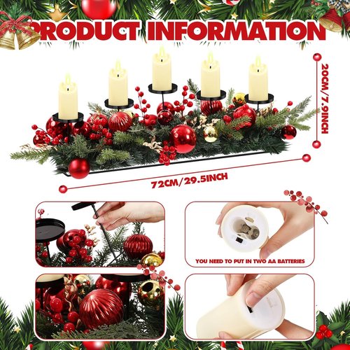 Funnymoom Christmas Tabletop Centerpiece - 30 Inch Poinsettia Candle Holder with Red Berries & Gold Accents
