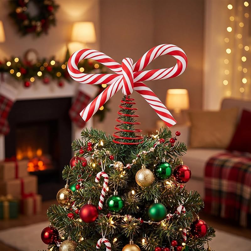 Candy Bow Christmas Tree Topper - 7.9in x 6.7in, Soft Clay