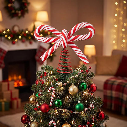 Candy Bow Christmas Tree Topper - 7.9in x 6.7in, Soft Clay