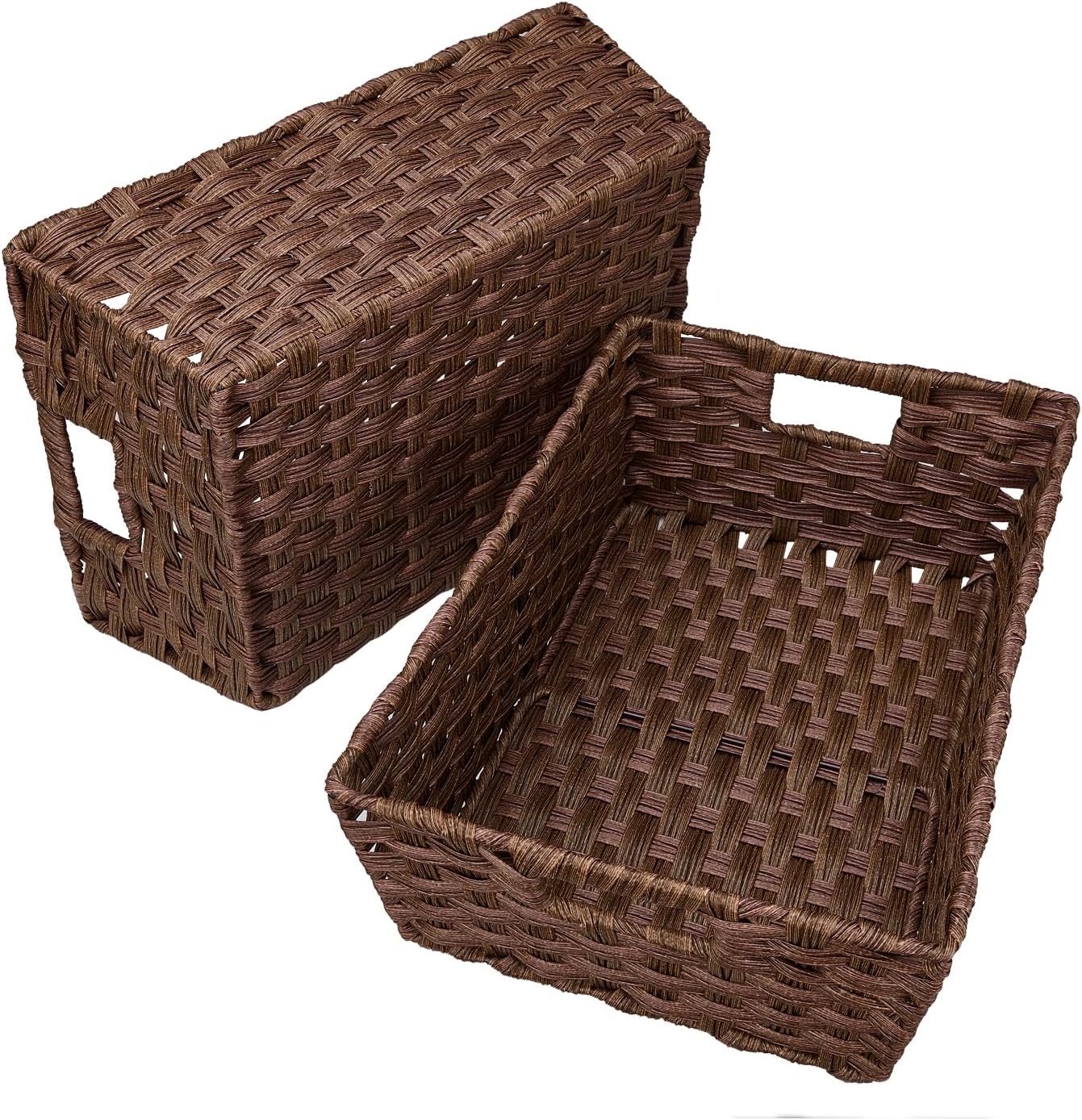 Onlytak Wicker Storage Baskets - Large Washable & Waterproof Set of 2 | 15" x 10.3" x 5.2", Brown