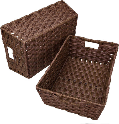 Onlytak Wicker Storage Baskets - Large Washable & Waterproof Set of 2 | 15" x 10.3" x 5.2", Brown
