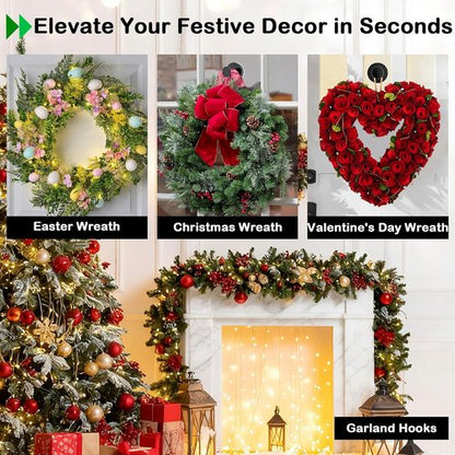 Black Wreath Hanger - 22LB Strong Suction Cup Hooks for Indoor/Outdoor Decor | Reusable for Holidays