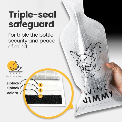 JIMMY THE FOX | Reusable Wine Bags for Travel | 3-Pack | Durable Triple-Layer Bottle Protector Sleeve | Leak-Proof & Impact-Resistant | Airplane & Cruise Luggage | Wine Lover Gifts - Wine Jimmy