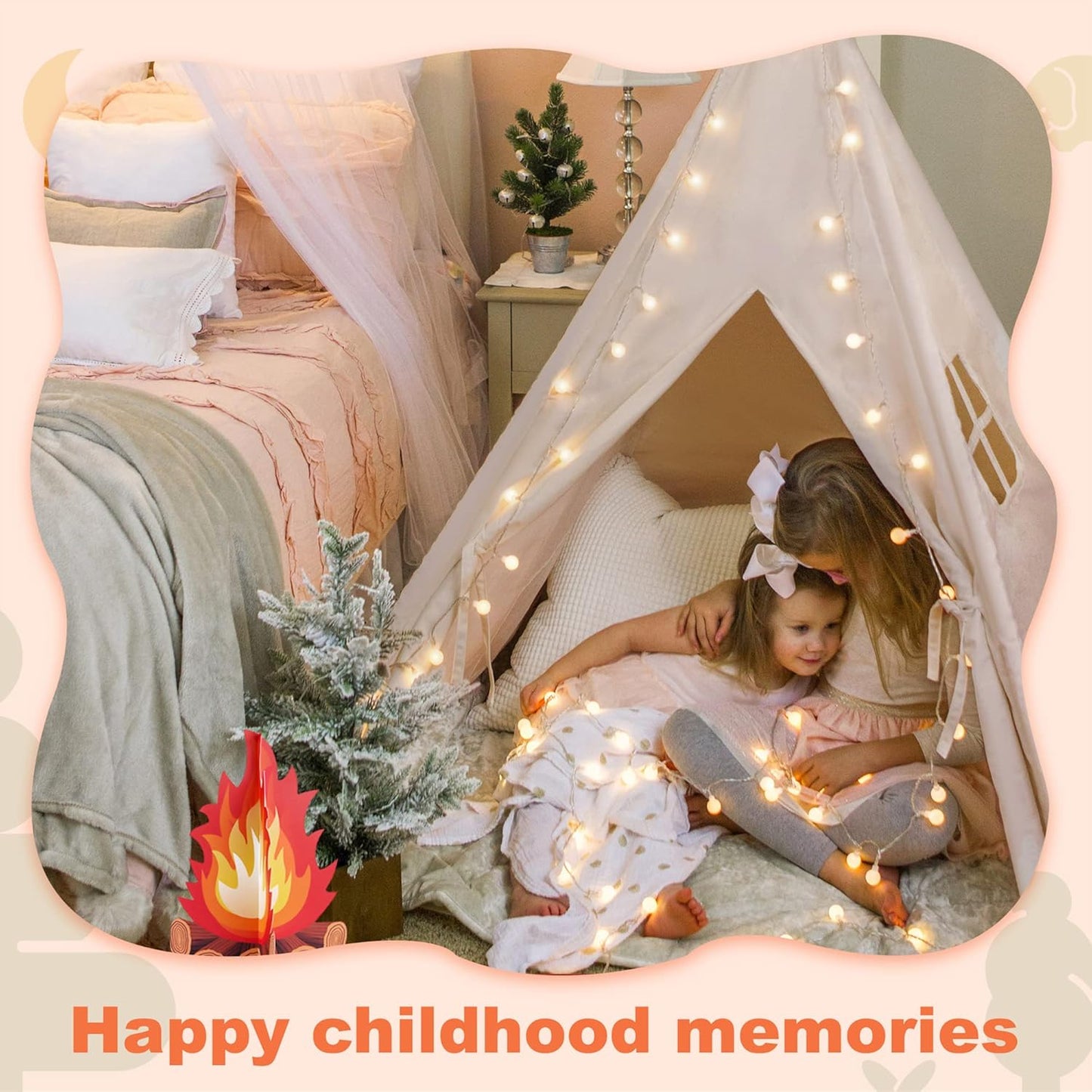 Tiny Land Teepee Tent - Foldable Kids Play Tent with Star Lights | Washable Indoor Decor for Girls & Boys