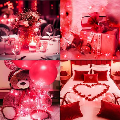Btfarm 6 Pack Fairy Lights - Battery Operated 20 LED Twinkle String Lights | Waterproof Mini Silver Wire for Christmas & Weddings, Red