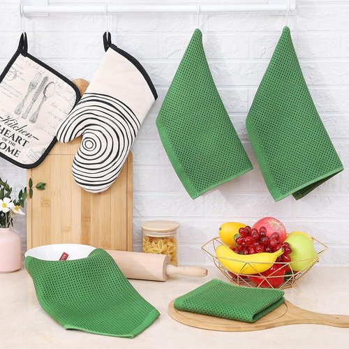 Homaxy 100% Cotton Waffle Weave Dish Cloths - Ultra Soft & Absorbent Kitchen Towels | 12x12 Inches, 6-Pack, Grass Green