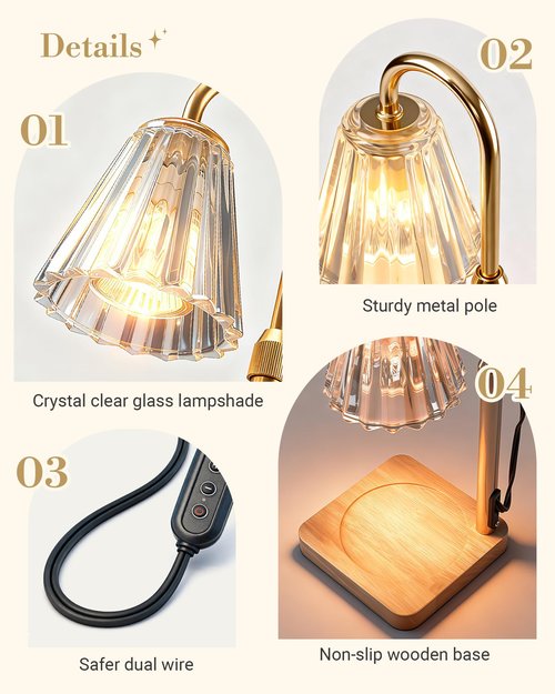 Marycele Candle Warmer Lamp with Timer & Dimmer - Mothers Day Gifts for Women Mom Her, Aesthetic Office Home Decor, Adjustable Height Wax Melter for Candle Jar & 3-Wick Candles (2 Bulbs Included)