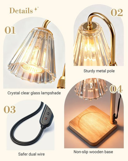 Marycele Candle Warmer Lamp with Timer & Dimmer - Mothers Day Gifts for Women Mom Her, Aesthetic Office Home Decor, Adjustable Height Wax Melter for Candle Jar & 3-Wick Candles (2 Bulbs Included)