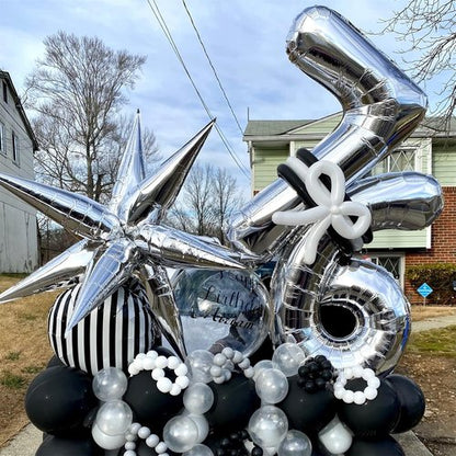 40" Silver Number 6 Balloon by Helium Foil - Large Self-Inflating Birthday Party Decoration for All Ages