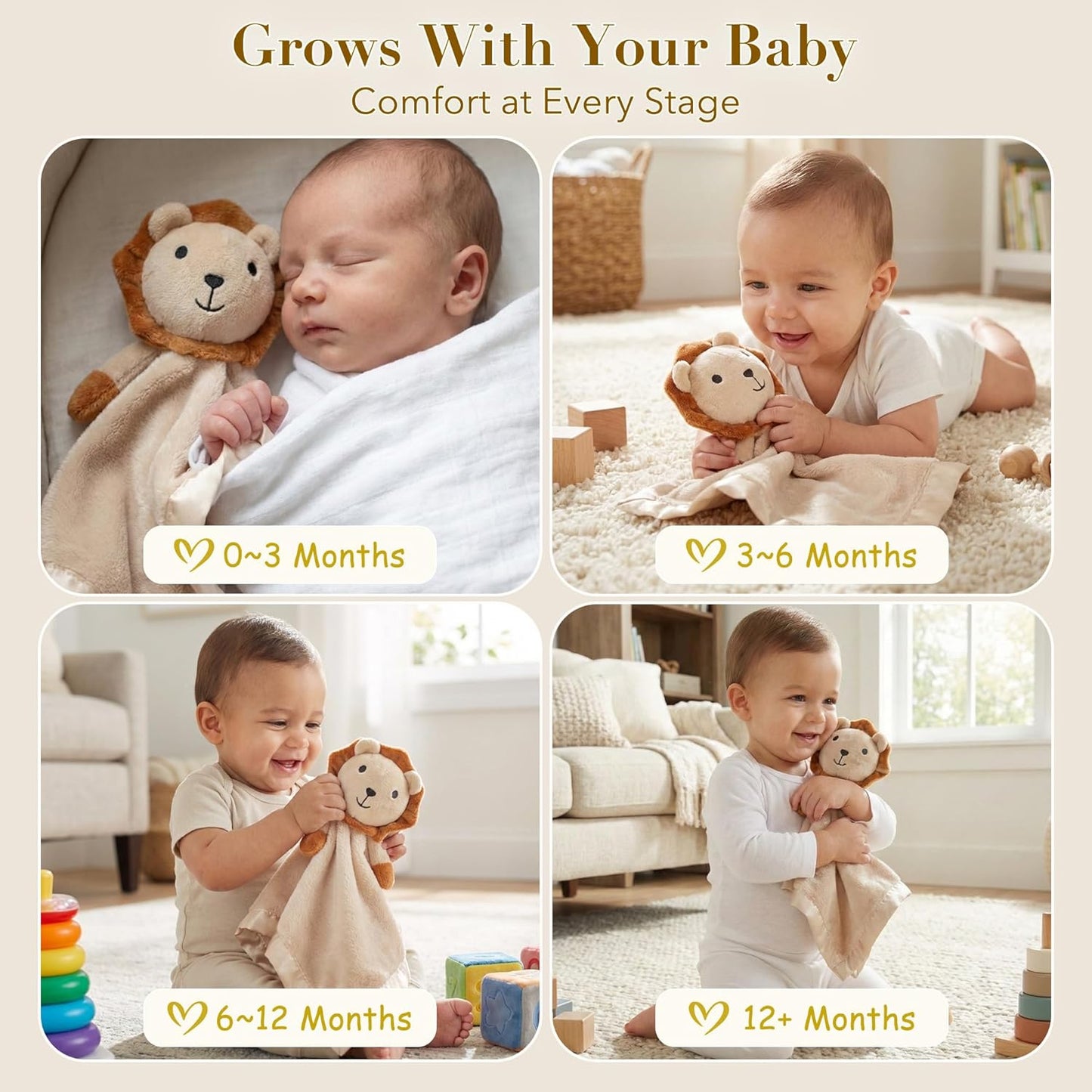 Pro Goleem Lion Security Blanket - Soft Unisex Lovey Snuggle Toy for Newborns | 16 Inch