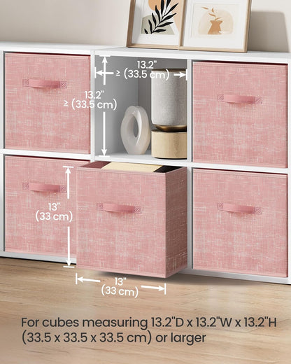 SONGMICS Storage Cubes - 13-Inch Foldable Non-Woven Fabric Bins with Double Handles | Set of 6 in Jelly Pink