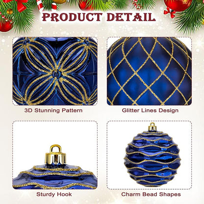 Navy Blue & Gold 4" Shatterproof Christmas Ornaments Set of 4