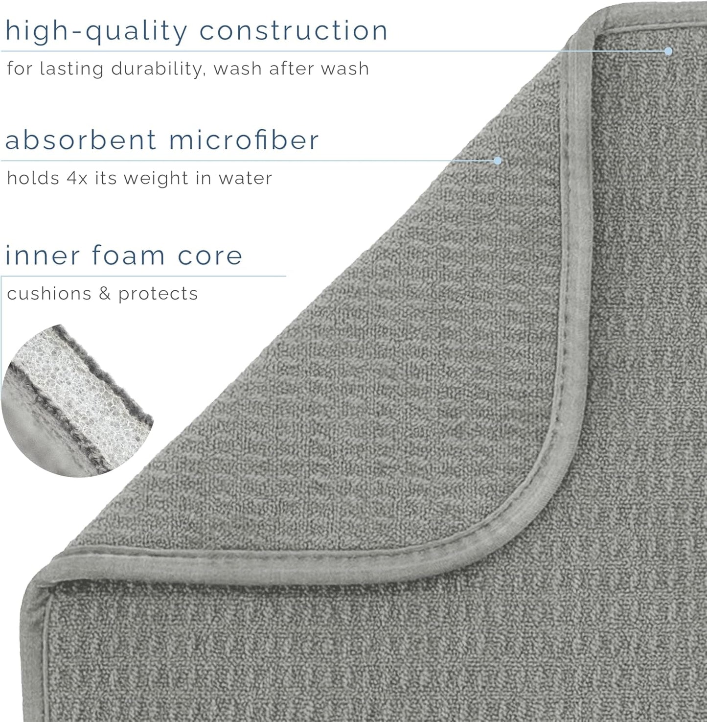 S&T INC. Dish Drying Mat - Absorbent Microfiber Kitchen Counter Pad | 16” x 18” | Large Grey