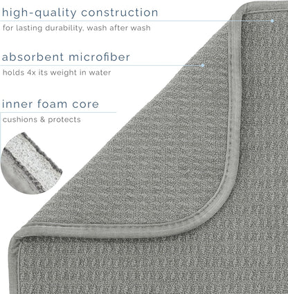 S&T INC. Dish Drying Mat - Absorbent Microfiber Kitchen Counter Pad | 16” x 18” | Large Grey