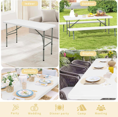 Regine Switzerland 4FT Folding Camping Table - Portable Heavy-Duty Plastic with Steel Legs | Ideal for Indoor & Outdoor Events (White)