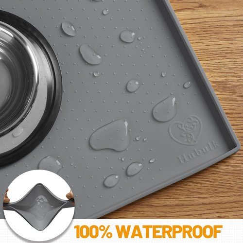 Hubulk Dog Feeding Mat - 100% Waterproof Silicone Pet Bowl Placemat | Non-Slip Design, Grey (19"x12"x0.5")
