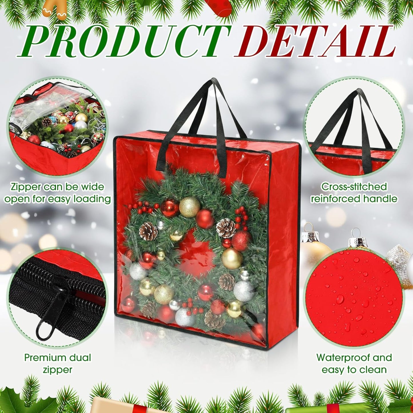 Storage Bags - Oversized 25 Gallon Zipper Tote Bags for Clothes & Decorations | 6 Pack, Red 26 x 26 x 8.7 Inches