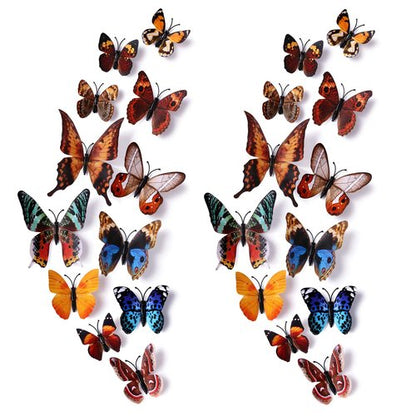 24pcs 3D Vivid Special Man-Made Lively Butterfly Wall Stickers Removable Butterflies Wall Decals 3D Nursery Art Decor for Kids Girls Bedroom Living Room Classroom Party Decoration Brown