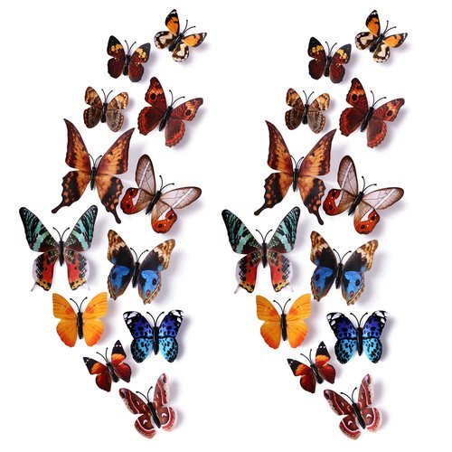 24pcs 3D Vivid Special Man-Made Lively Butterfly Wall Stickers Removable Butterflies Wall Decals 3D Nursery Art Decor for Kids Girls Bedroom Living Room Classroom Party Decoration Brown
