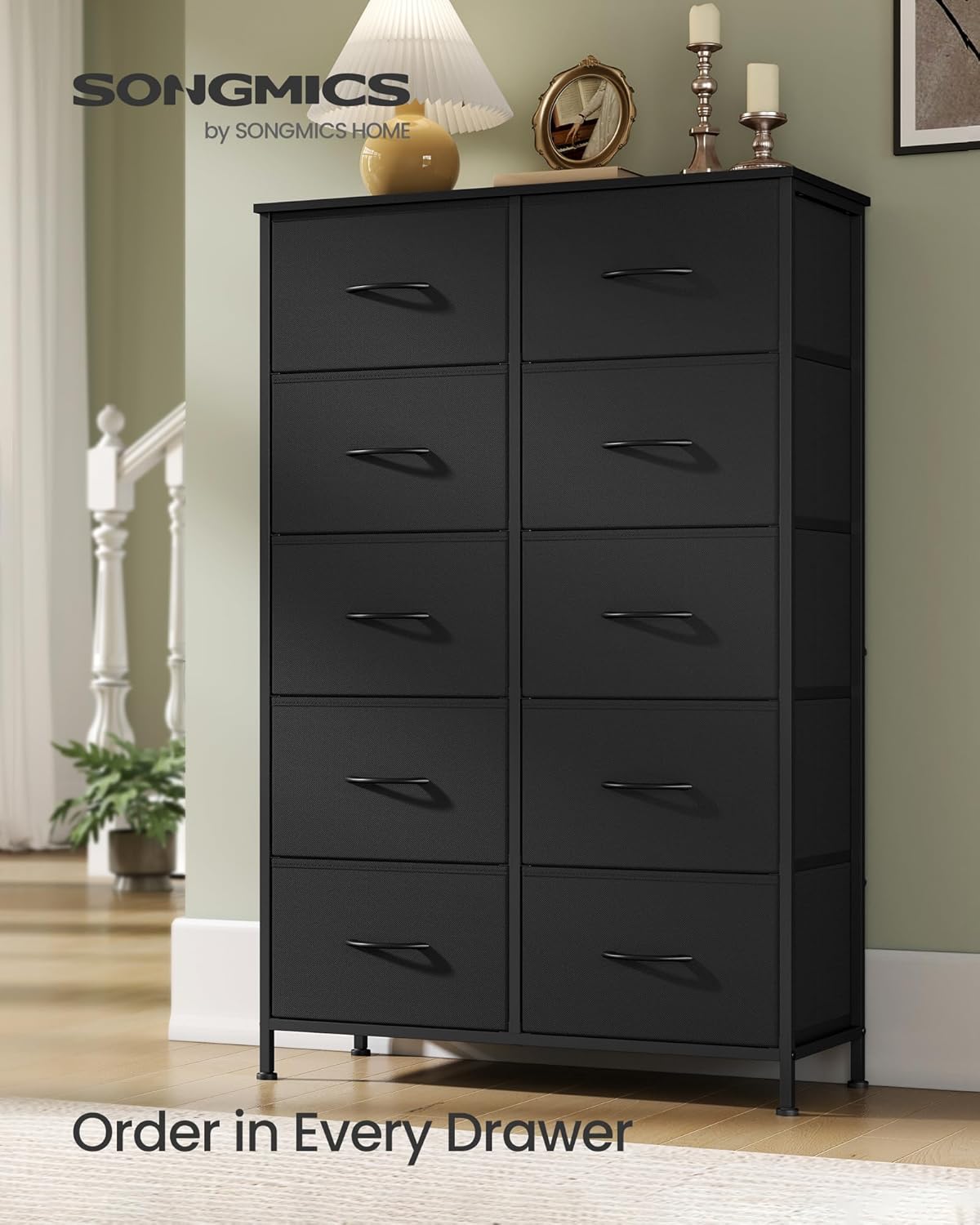 SONGMICS Dresser - Rustic Brown & Ink Black Chest of Drawers with 10 Non-Woven Fabric Storage Bins