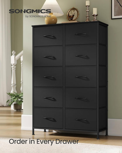 SONGMICS Dresser - Rustic Brown & Ink Black Chest of Drawers with 10 Non-Woven Fabric Storage Bins