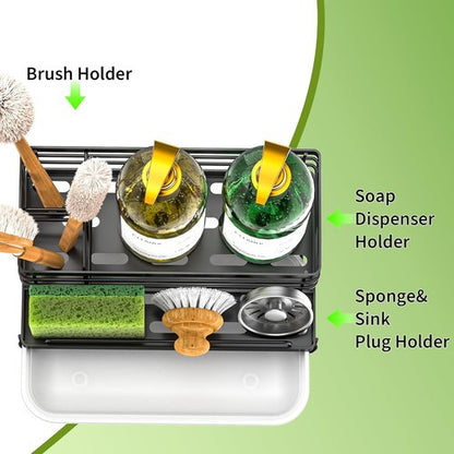 Cisily Large Black Kitchen Sponge Holder - Rustproof Sink Caddy with Drip Tray & Non-Slip Design
