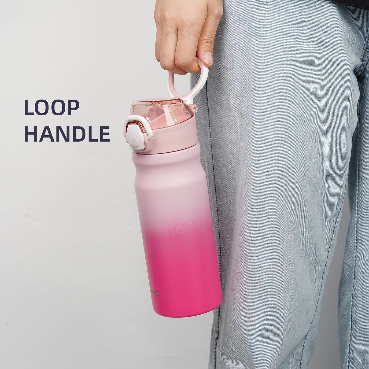 Skiennix Insulated Water Bottle - 18 oz Stainless Steel Flask with Straw & Carry Loop - Cherry Color