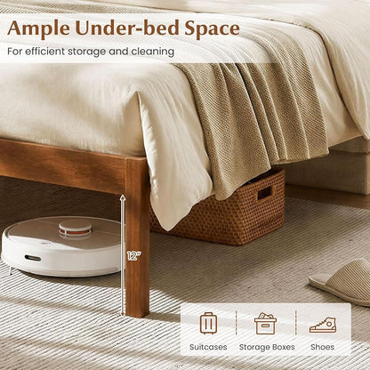 Giantex Full Size Walnut Curved Headboard Bed Frame with Slat Support - 300 lb Capacity