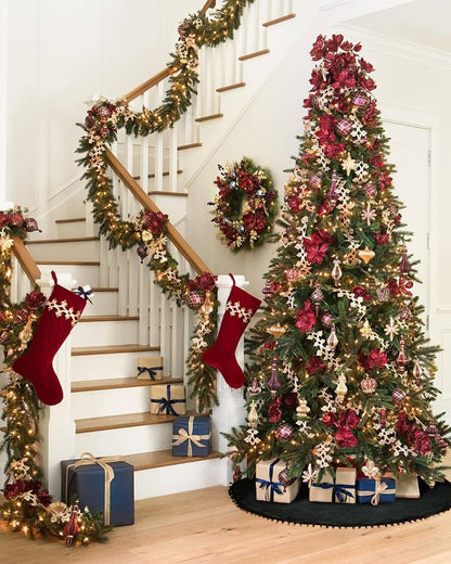 Black 48 Inch Christmas Tree Skirt - Burlap Double Layer with Pom Poms, Rustic Santa Decor (Variation: Black+48inch)
